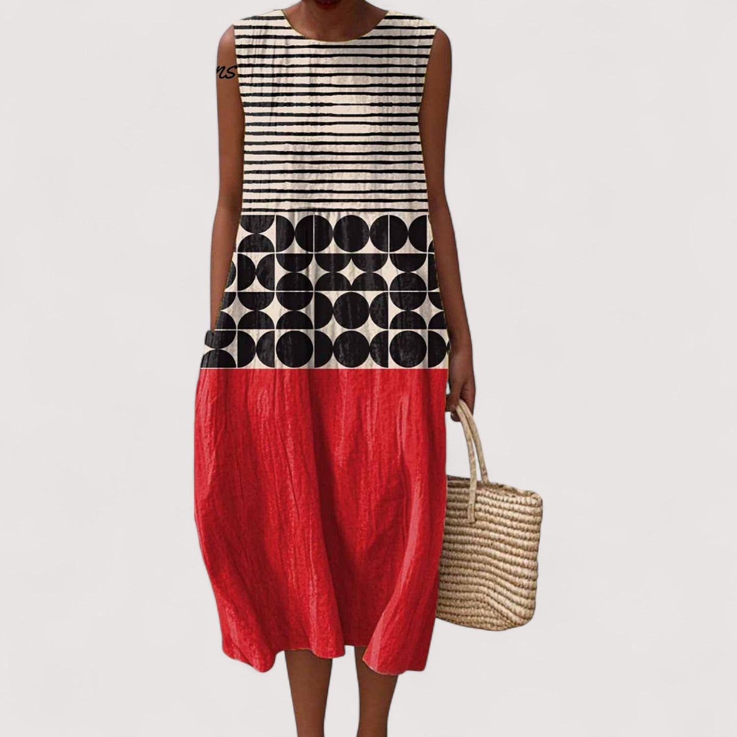 Relaxed Fit Color Block Midi Dress