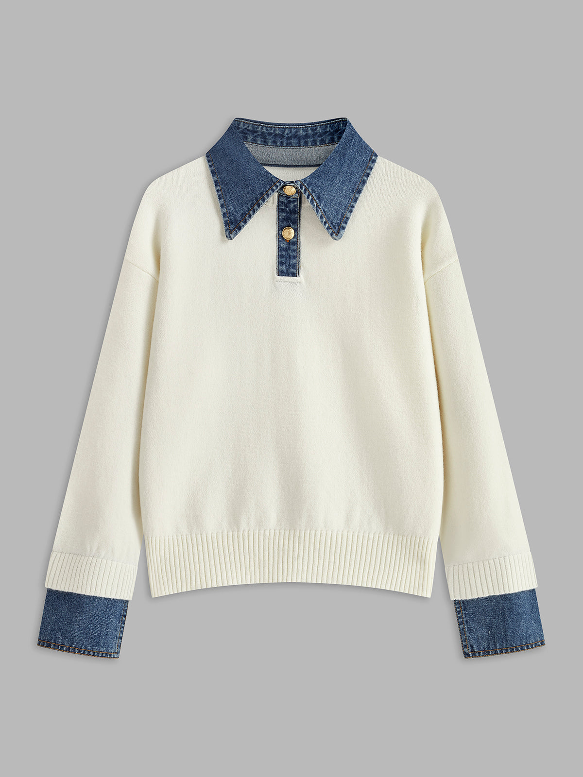Women's 2-in-1 Panel Lapel Knit Sweater, Casual Elegant