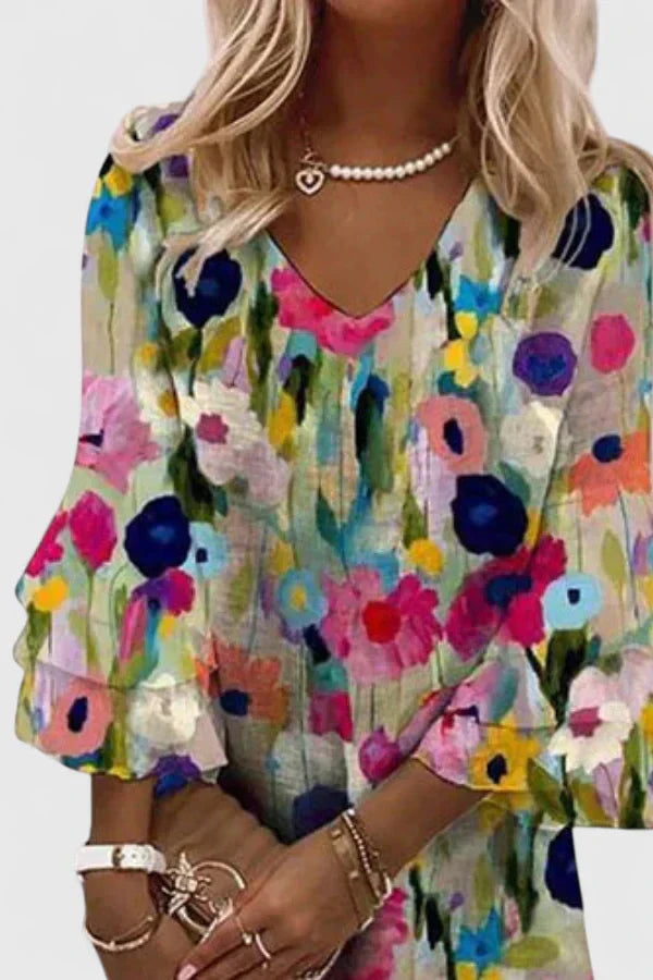 Elviera Floral Mini Dress with V-Neckline for Women