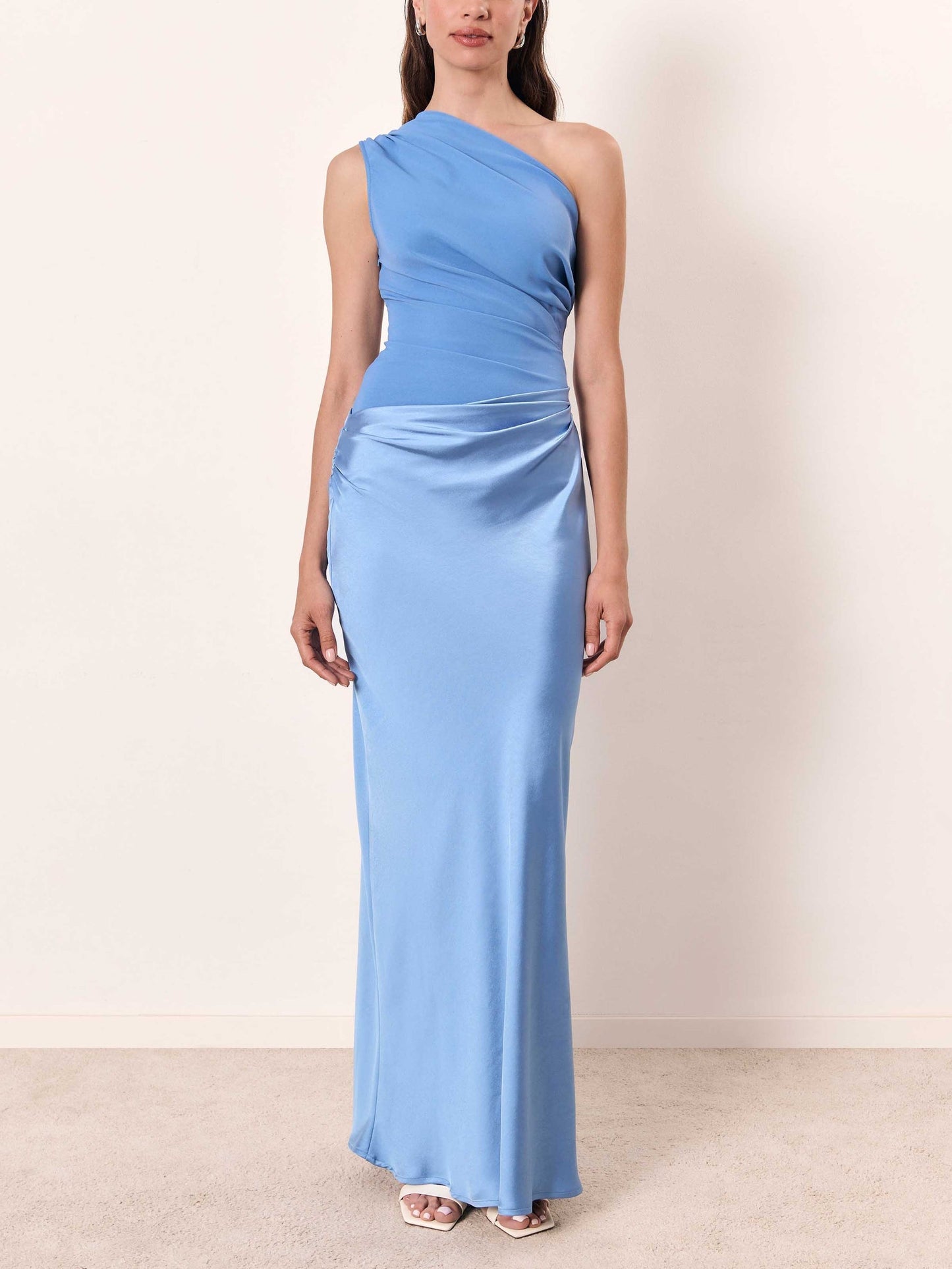 One Shoulder Pleated Maxi Dress for Women Formal Party