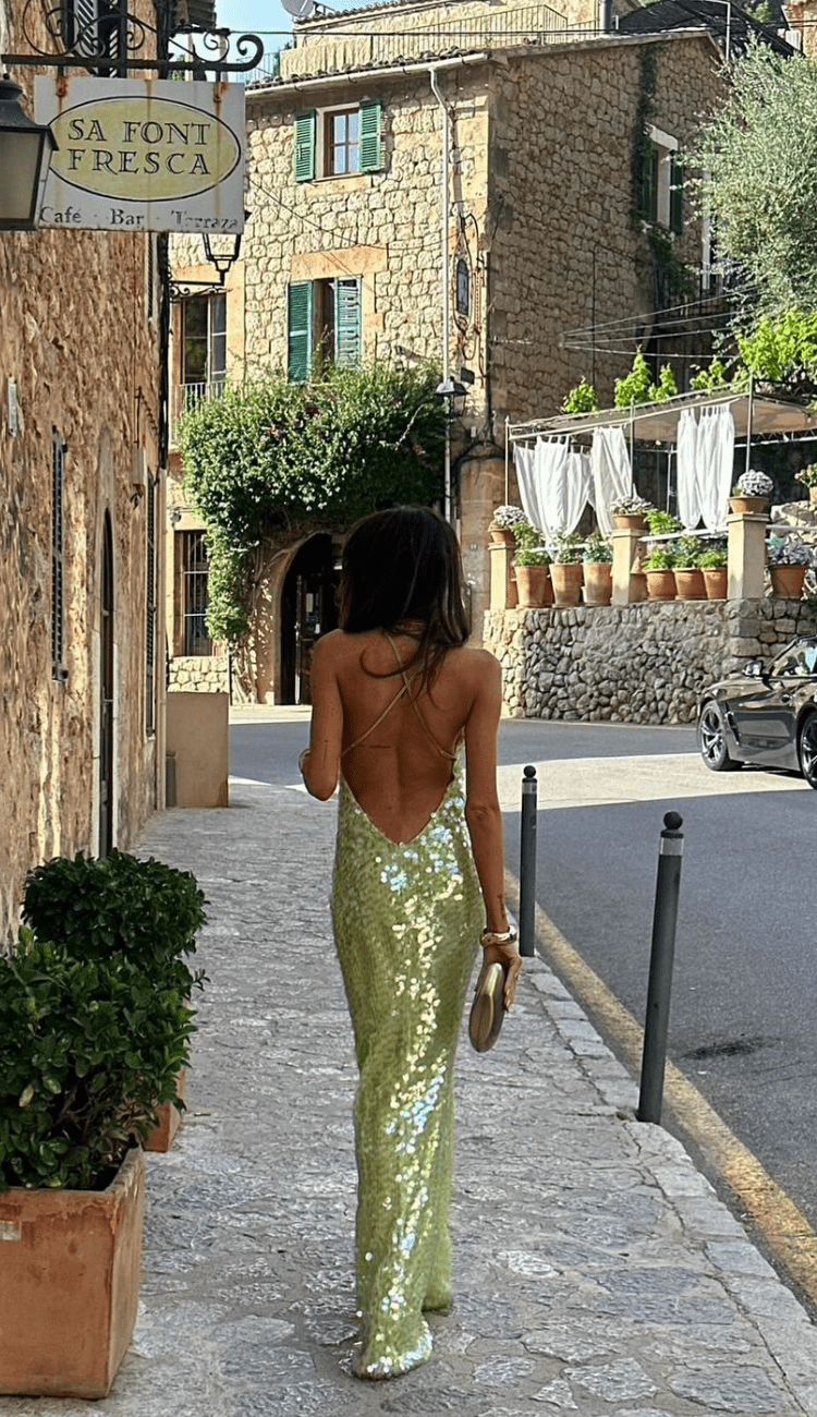 Women’s Sequin Backless Maxi Dress with Spaghetti Straps