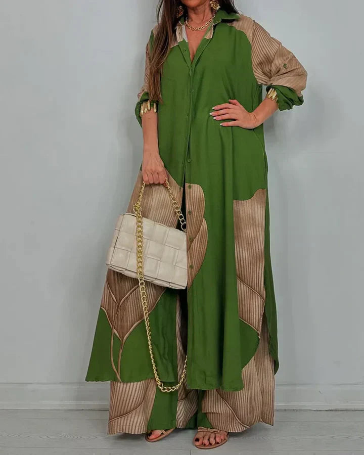 Bohemian Colorblock Wide-Leg Two-Piece Set for Women