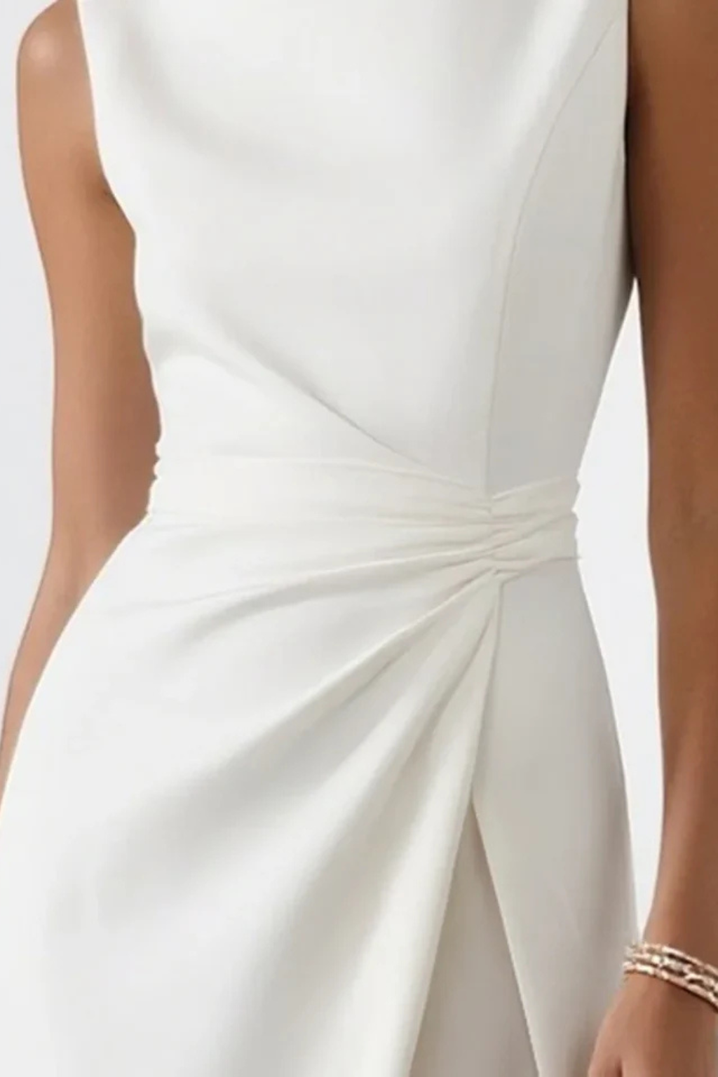 Women’s Sleeveless Draped Maxi Dress with High Slit