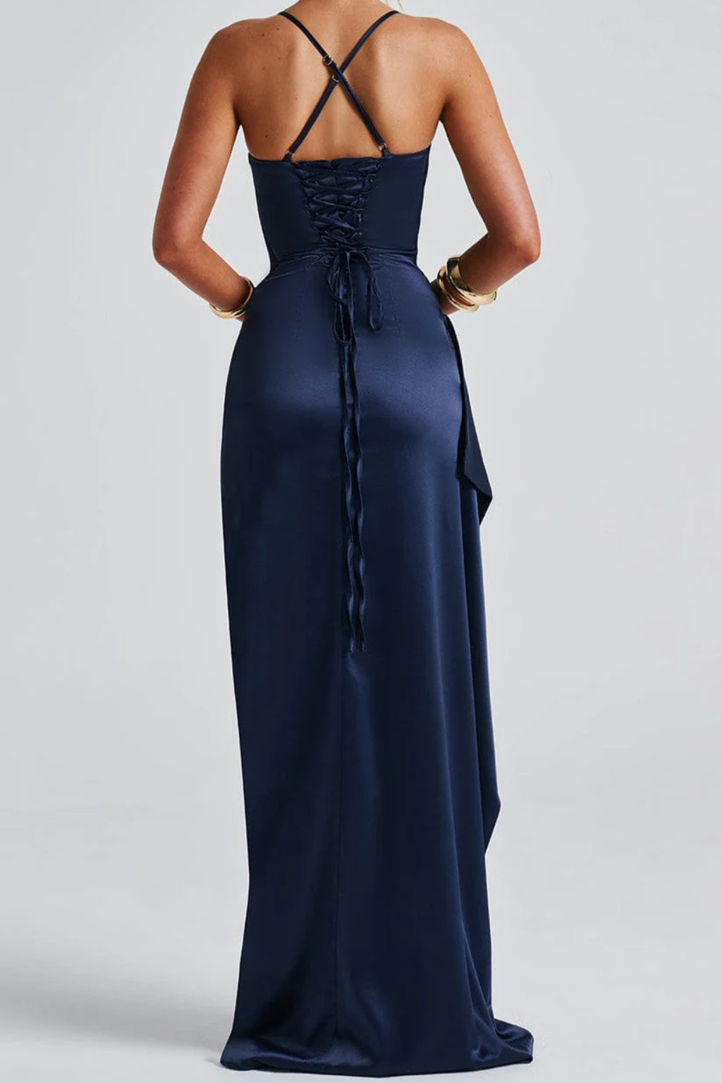 Women’s Satin Ruched Split Maxi Evening Dress