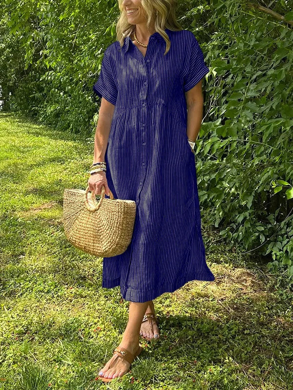 Women’s Relaxed Button-Front Midi Shirt Dress