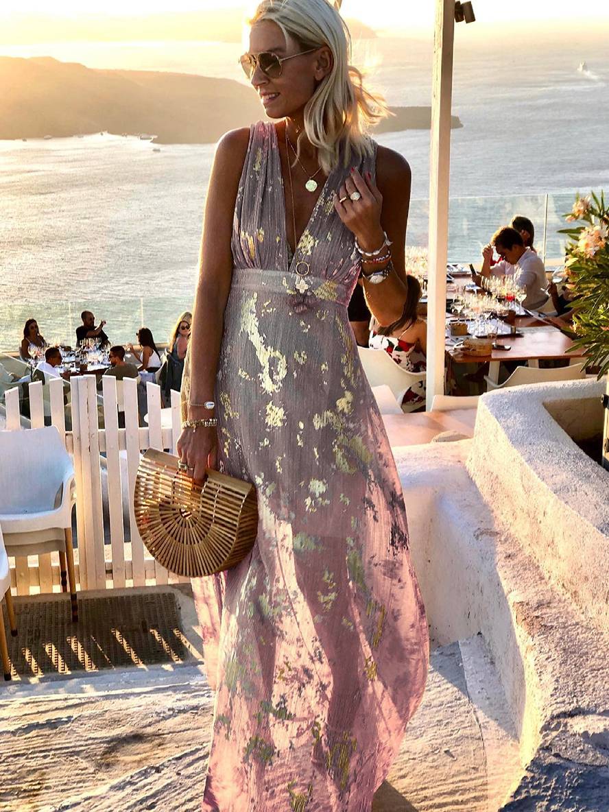 Women's Bronze Sequin V-Neck Maxi Dress