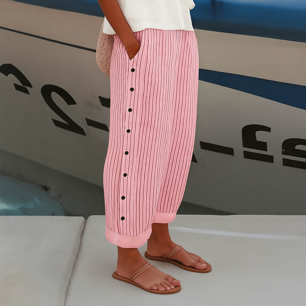 Women's Cropped Straight-Leg Trousers with Stripe Panel
