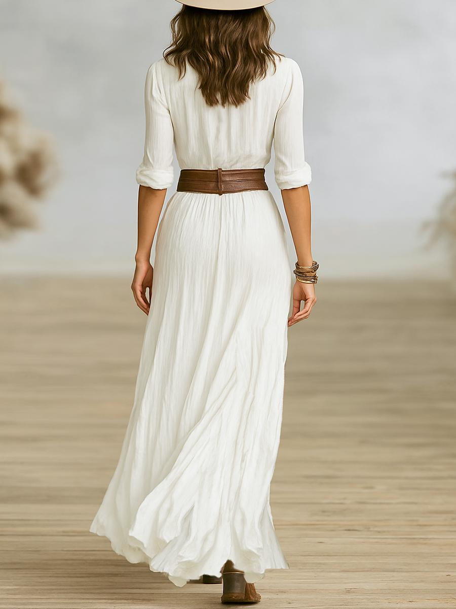 Boho Maxi Dress Women Belted Split Casual Style