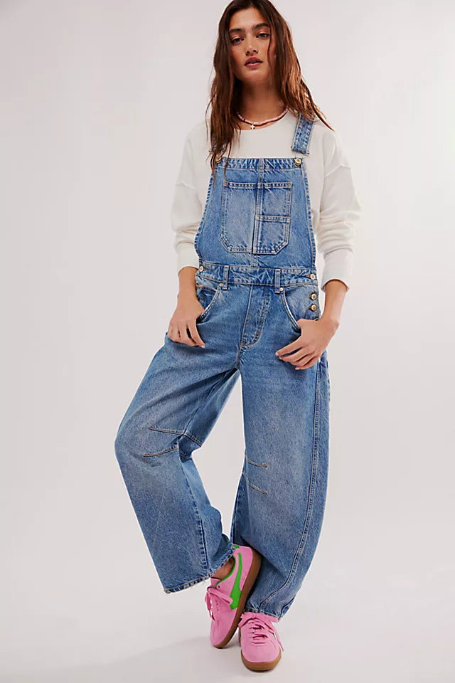 Women's Oversized Denim Overalls with Pockets