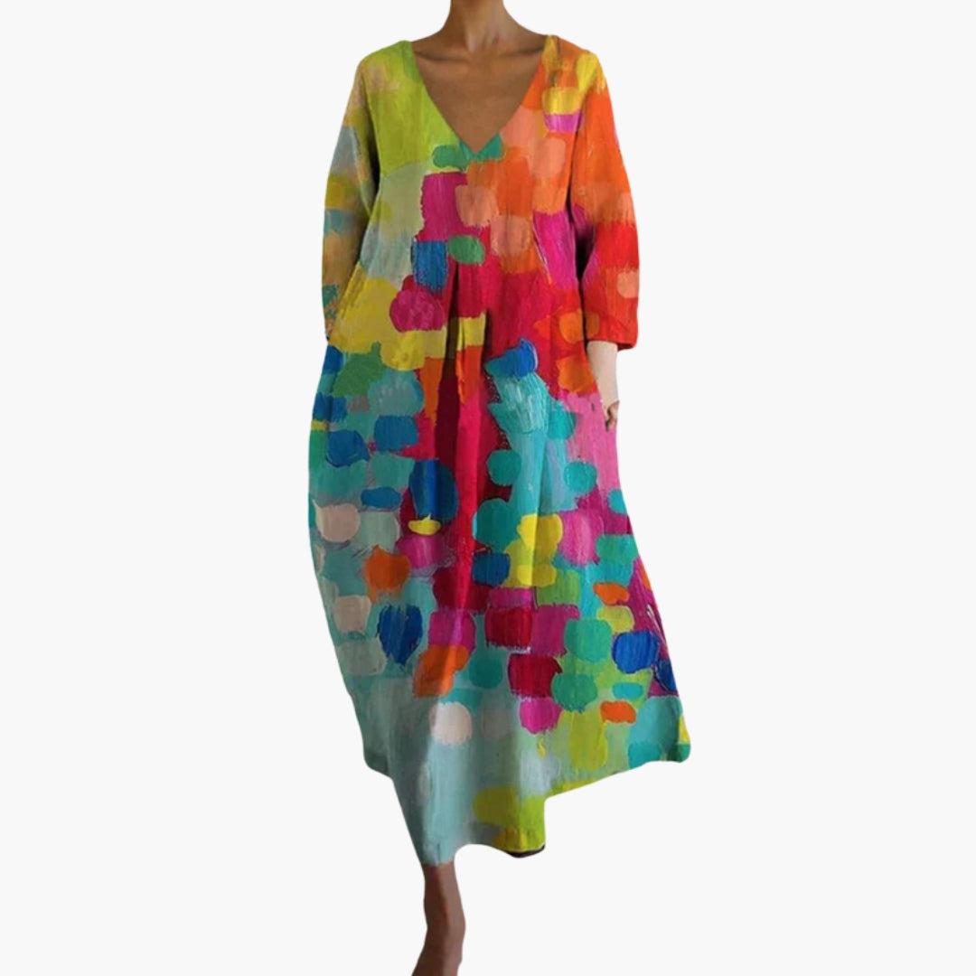 Printed V-Neck Maxi Dress