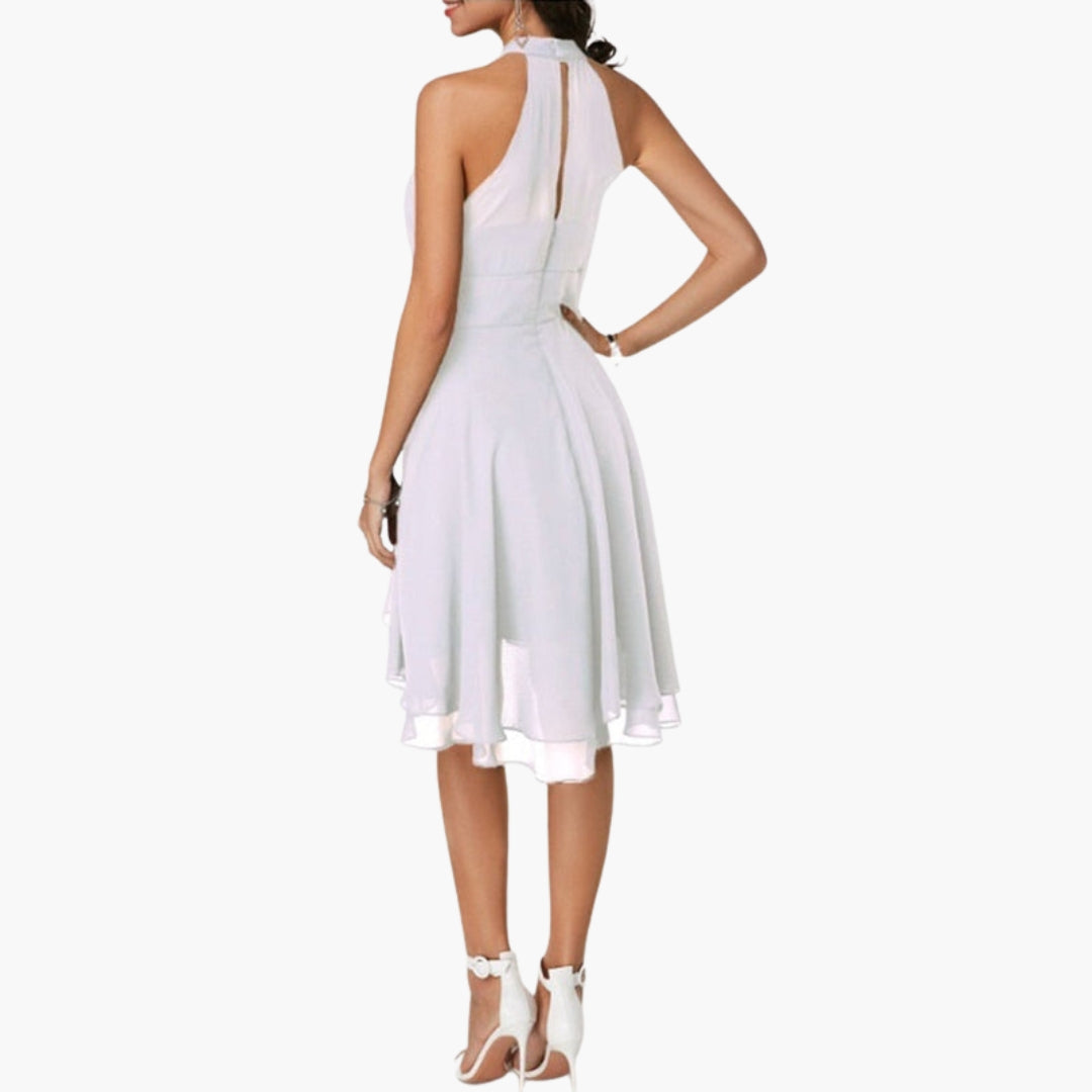 Elegant Sleeveless Ruffle Hem Round Neck Dress