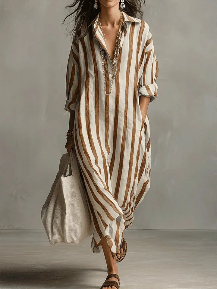 Women’s Striped Oversized Shirt Dress with Side Pockets