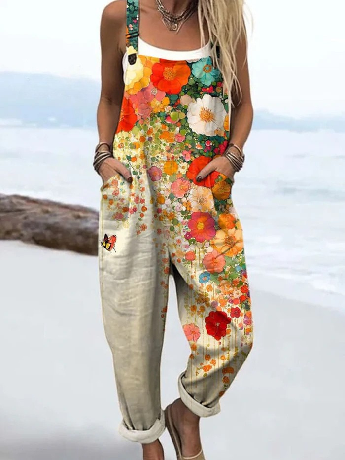 Floral Printed Casual Sleeveless Jumpsuit for Women