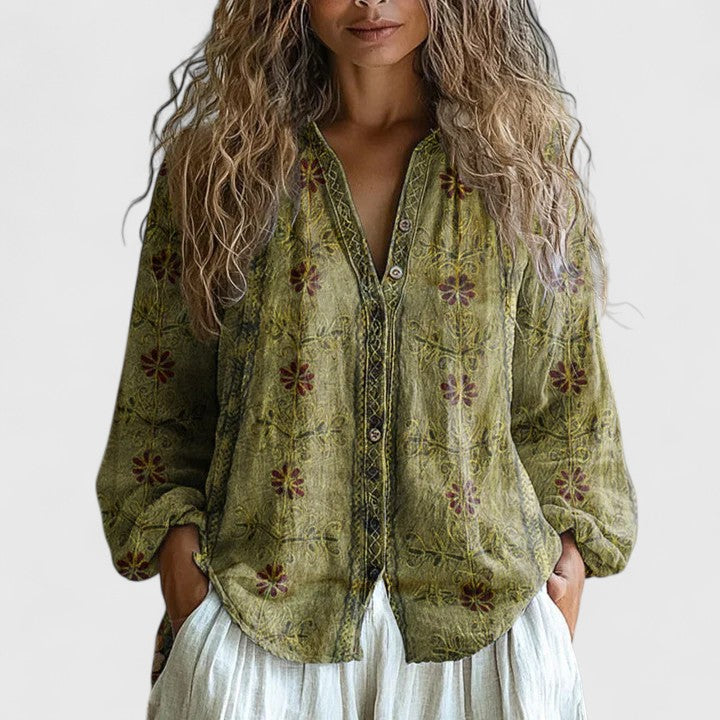 Mykayla Retro Leaf Print Blouse for Women