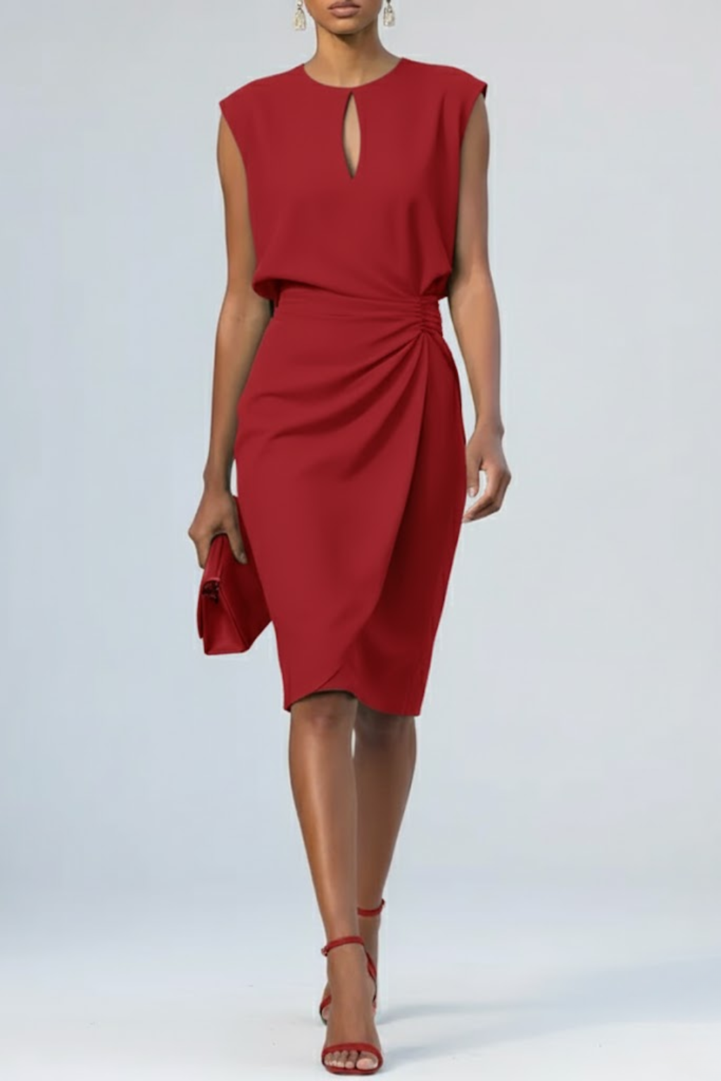 Women’s Elegant Ruched Sheath Dress with Keyhole Neckline