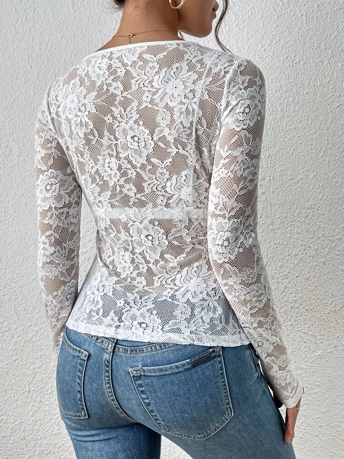 Women's Long-Sleeve V-Neck Lace Top