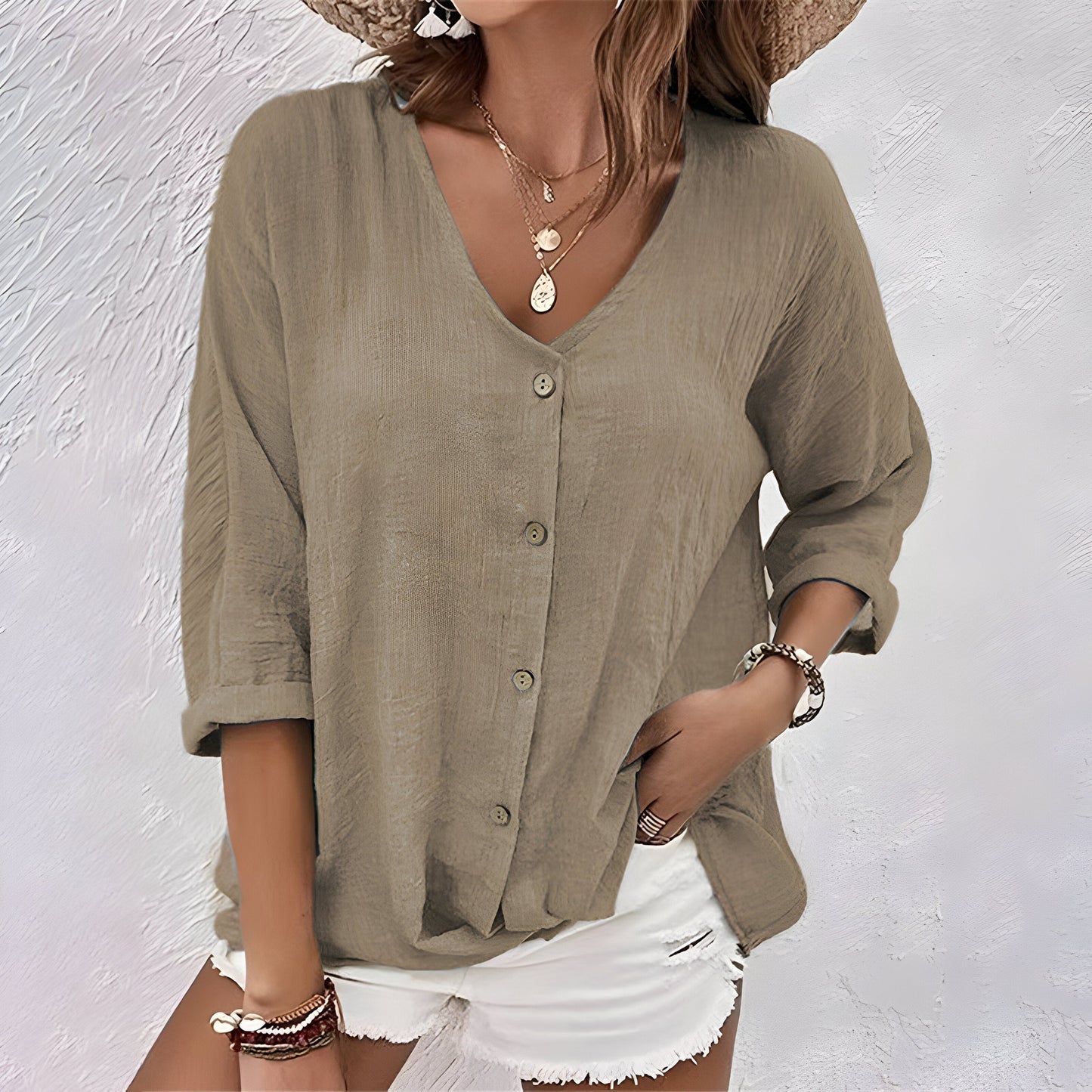 Relaxed Fit Button-Up Blouse Breathable