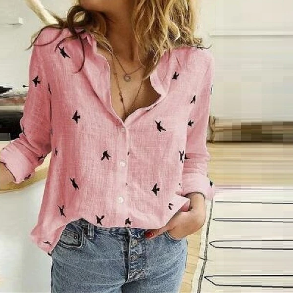 Women's Button-Down Blouse Long Sleeve Point Collar