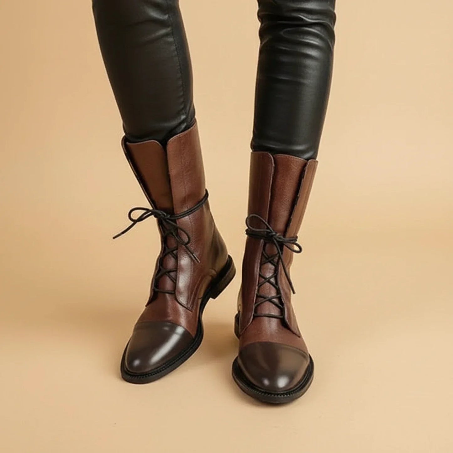 Women's Lace-Up Leather Ankle Boots with Pointed Toe