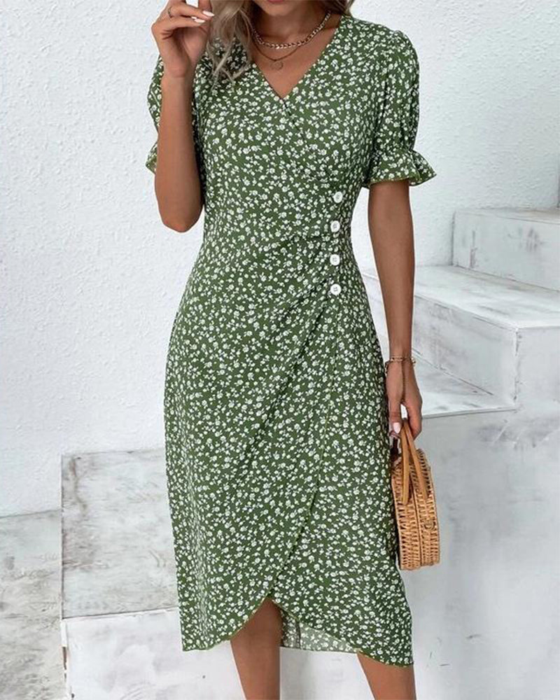 Floral V-Neck Midi Summer Dress for Women