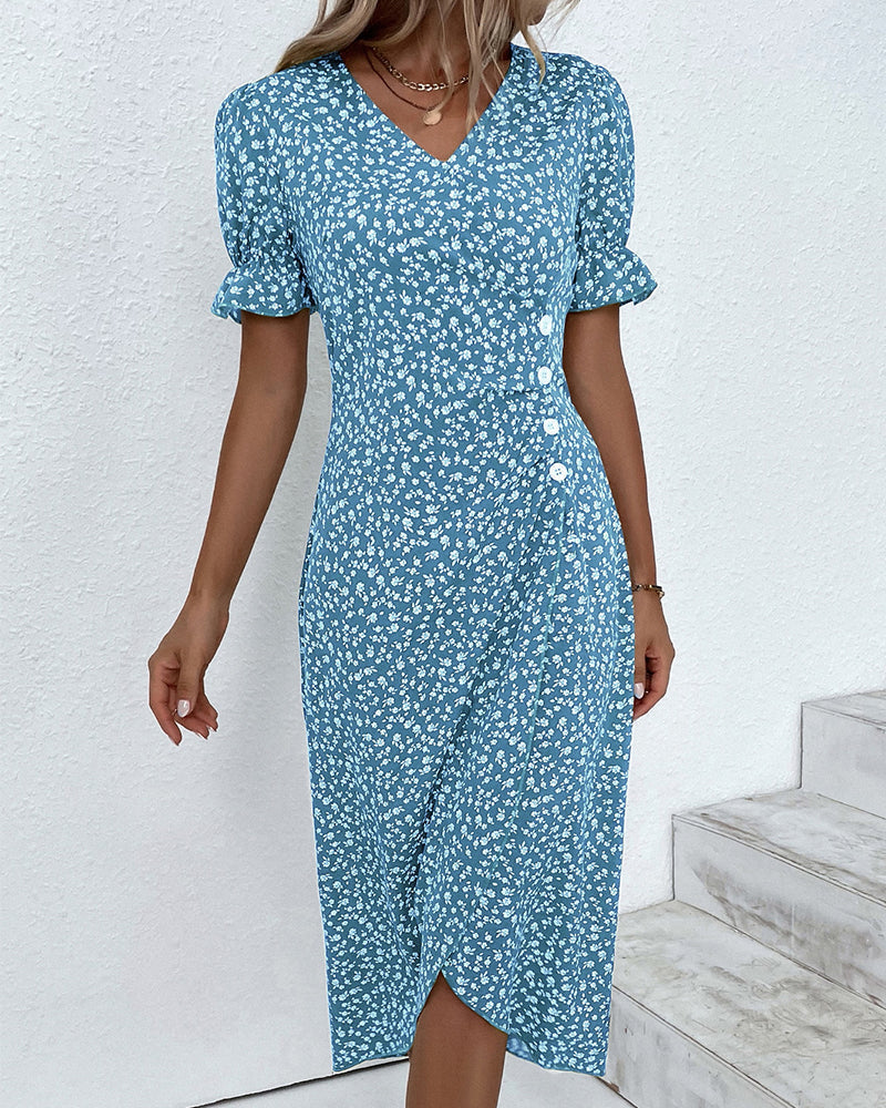 Floral V-Neck Midi Summer Dress for Women