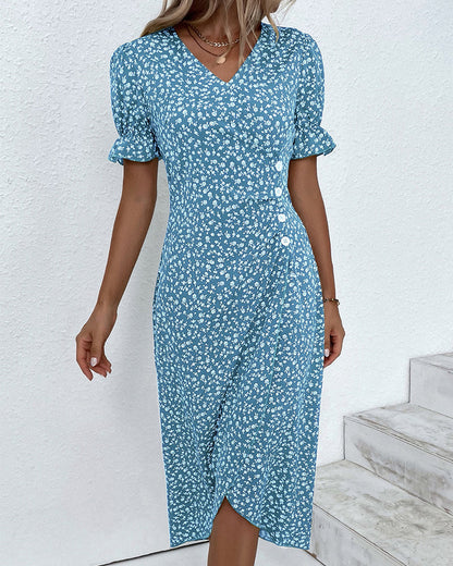 Floral V-Neck Midi Summer Dress for Women