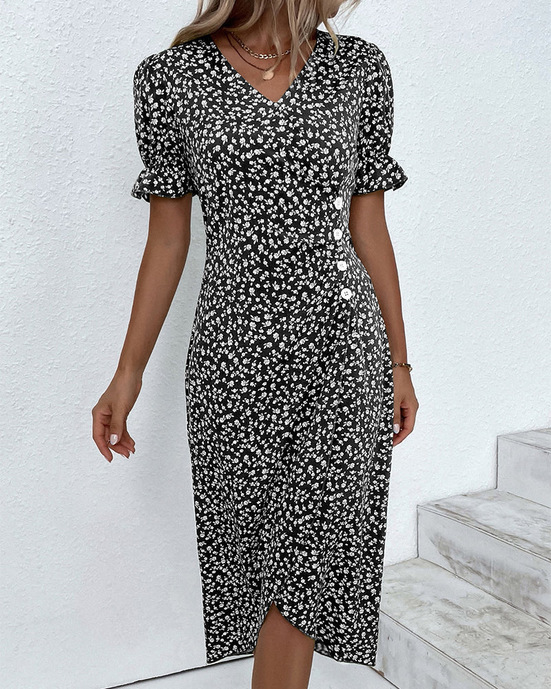 Floral V-Neck Midi Summer Dress for Women