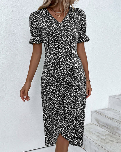 Floral V-Neck Midi Summer Dress for Women