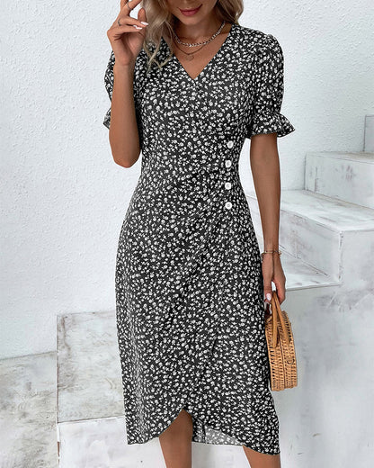 Floral V-Neck Midi Summer Dress for Women