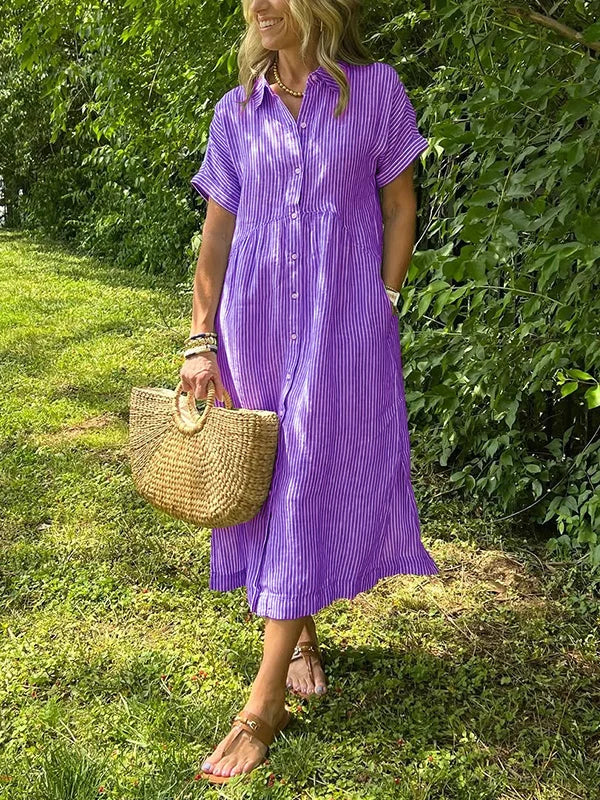 Women’s Relaxed Button-Front Midi Shirt Dress