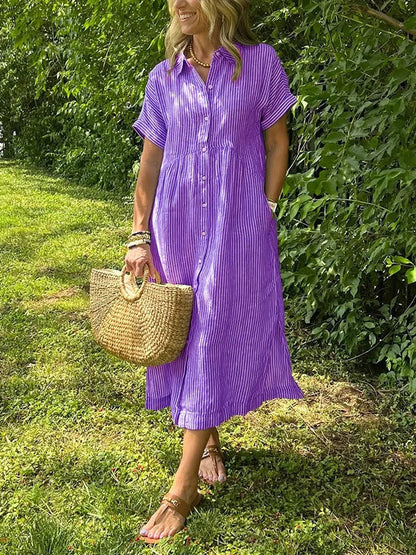 Women’s Relaxed Button-Front Midi Shirt Dress