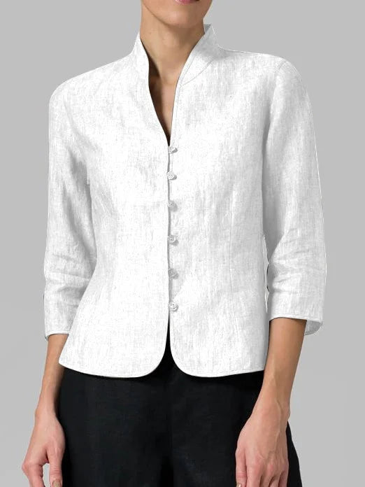 Women’s Minimalist Button Front Blouse with 3/4 Sleeves