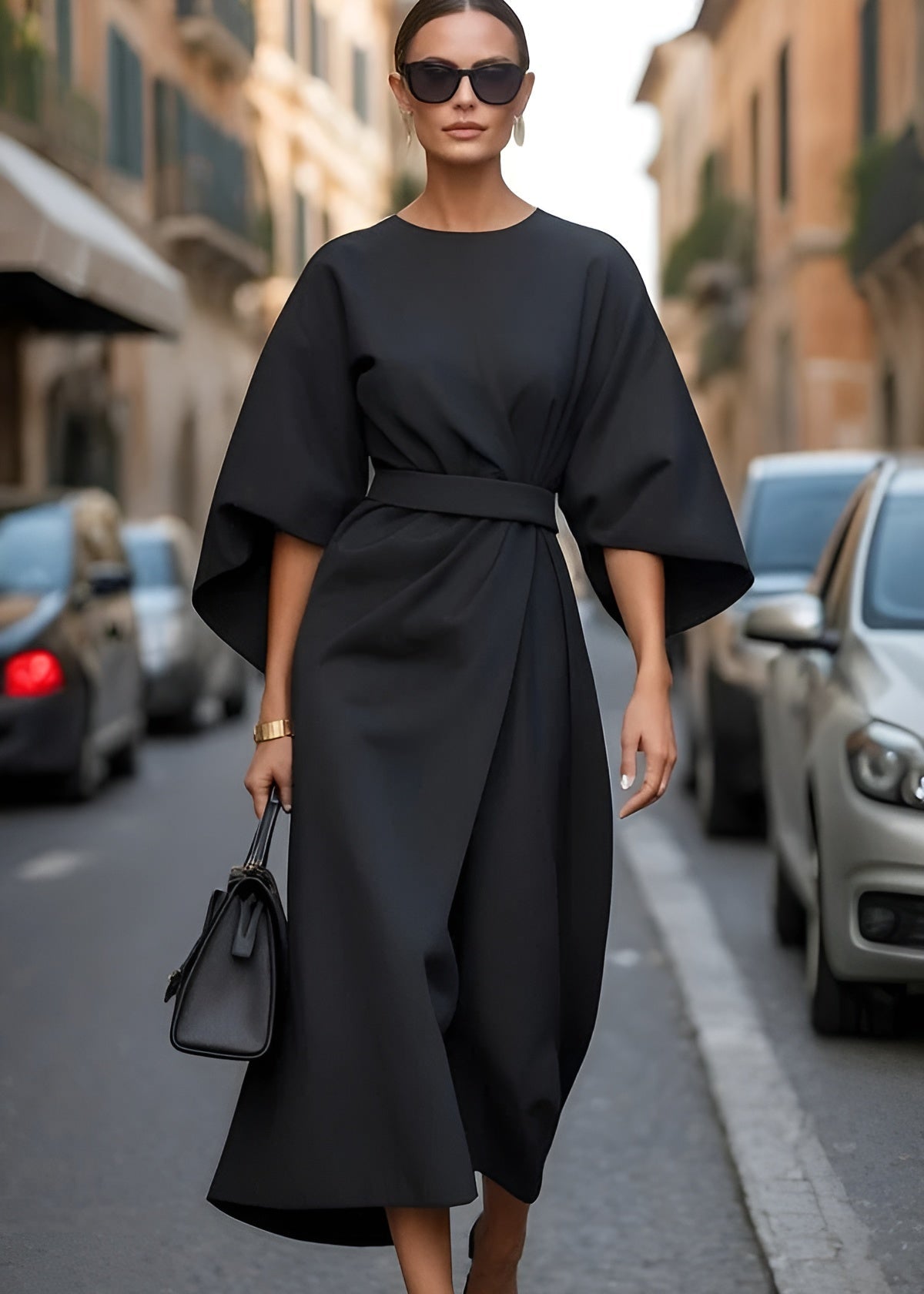 Elegant Flowy Maxi Dress with Belt