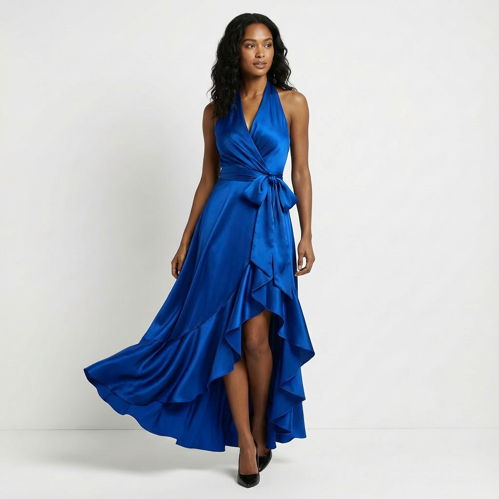 Elegant Women’s Maxi Wedding Guest Dress with Tie-Waist Bow