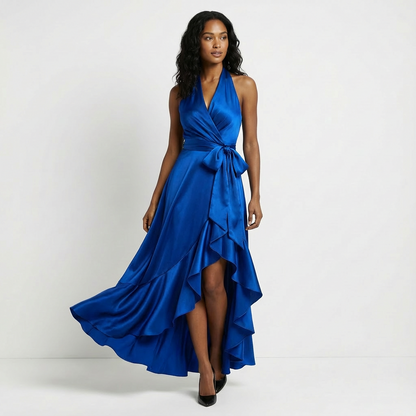Elegant Women’s Maxi Wedding Guest Dress with Tie-Waist Bow