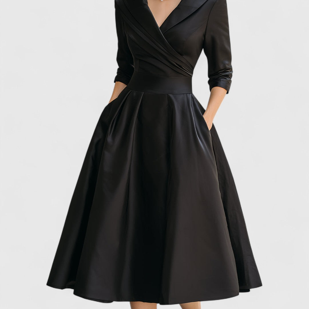 Elegant Midi Dress with V-Neckline for Women