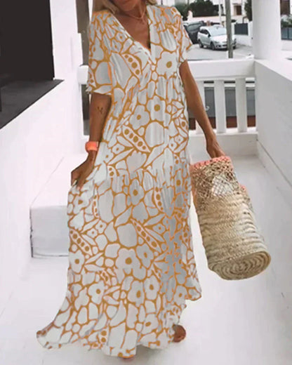 Bohemian Floral Print Flowing Maxi Dress for Women