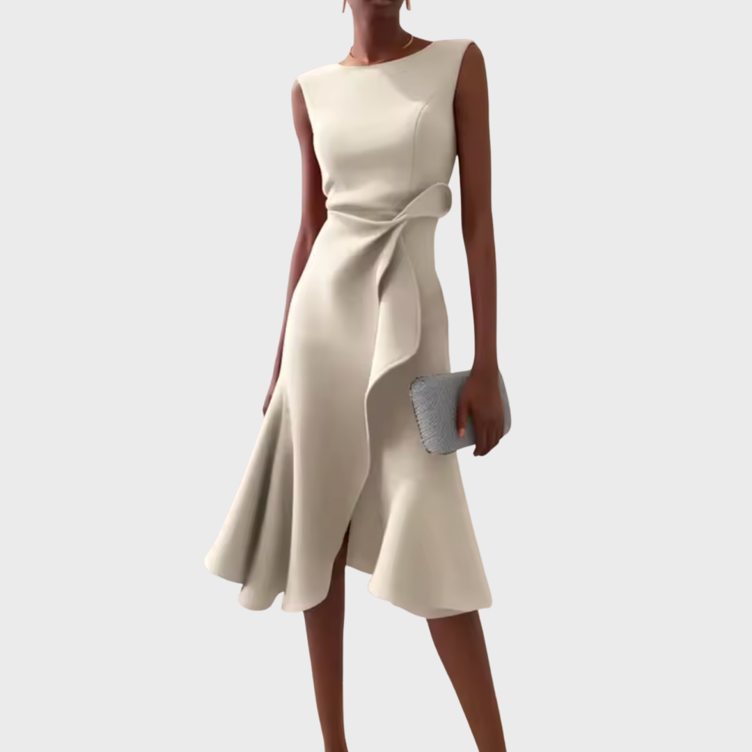 Elegant Asymmetric Midi Dress Draped