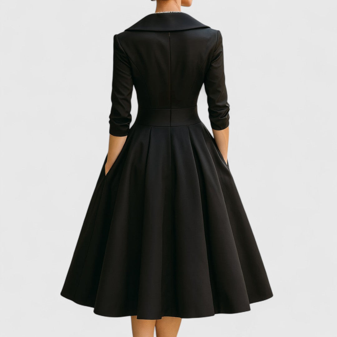 Elegant Midi Dress with V-Neckline for Women