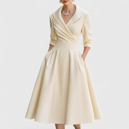 Elegant Midi Dress with V-Neckline for Women