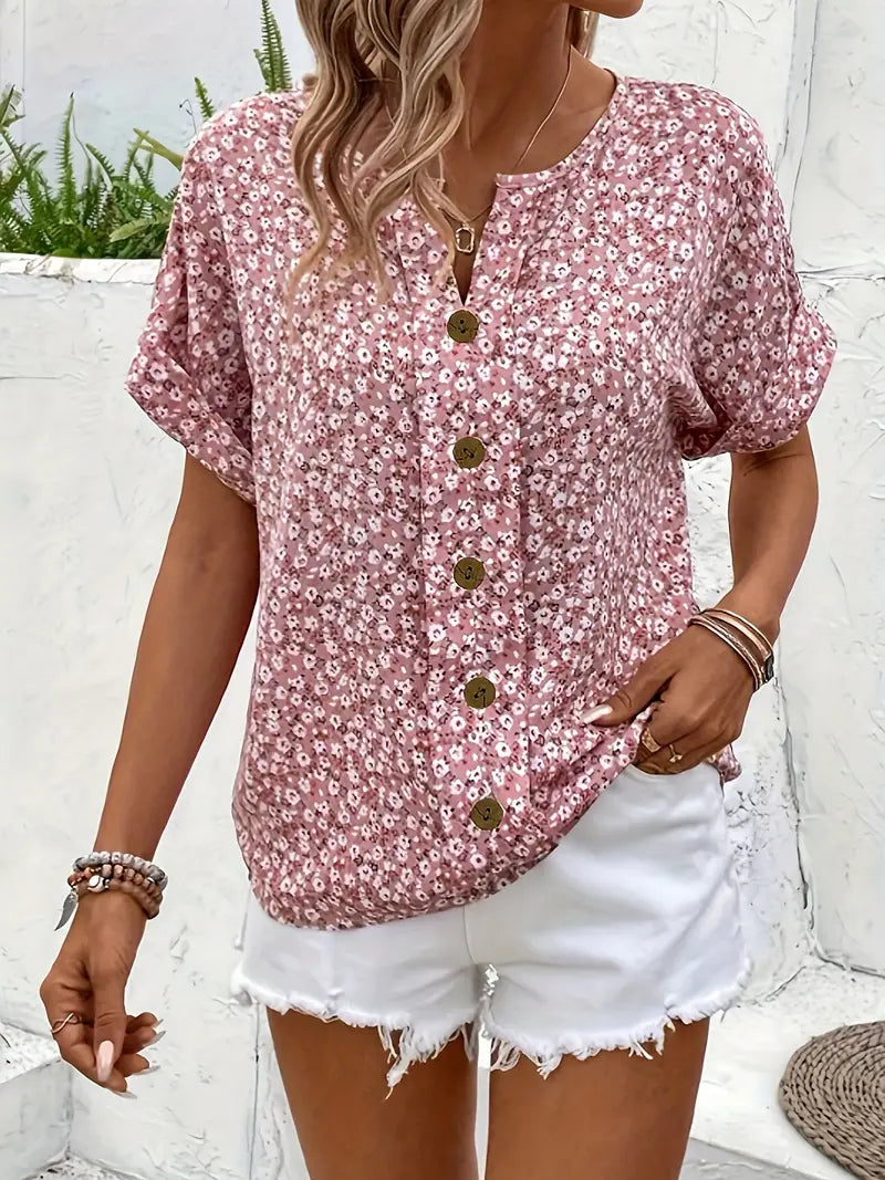 Women’s Floral Print Button-Front Blouse Summer Style