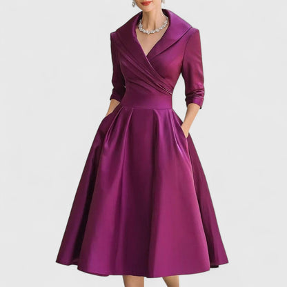 Elegant Midi Dress with V-Neckline for Women