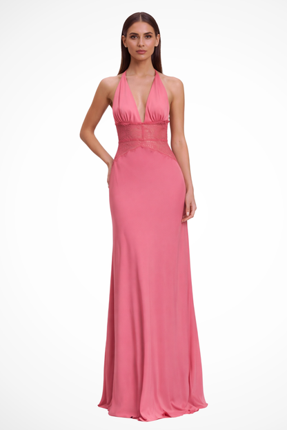 Women’s Deep V Lace Waist Maxi Evening Dress