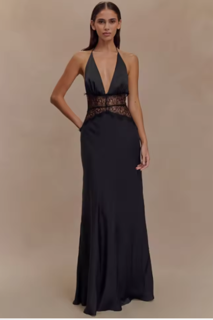 Elegant Women’s Halter Neck Backless Maxi Wedding Guest Dress