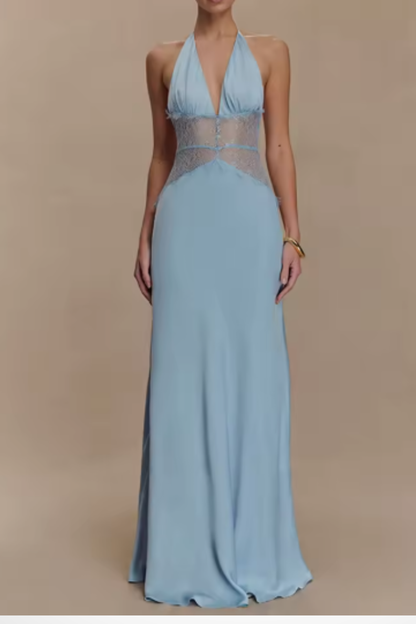 Women’s Deep V Lace Waist Maxi Evening Dress