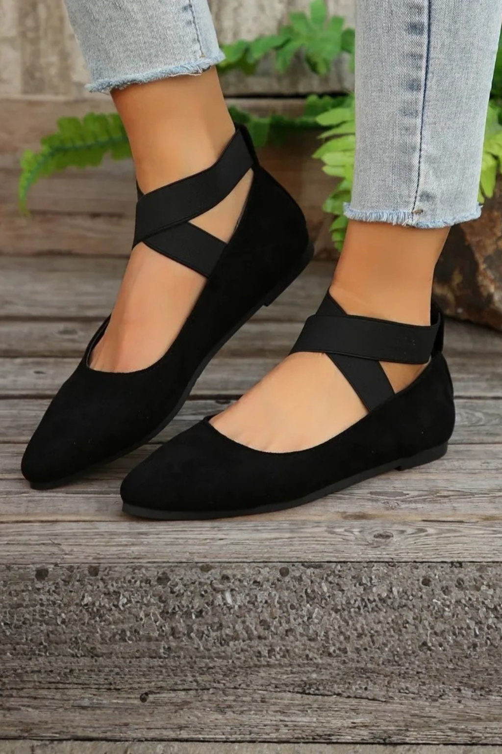 Women’s Pointed Toe Ballet Flats Cross Strap Mary Jane Shoes