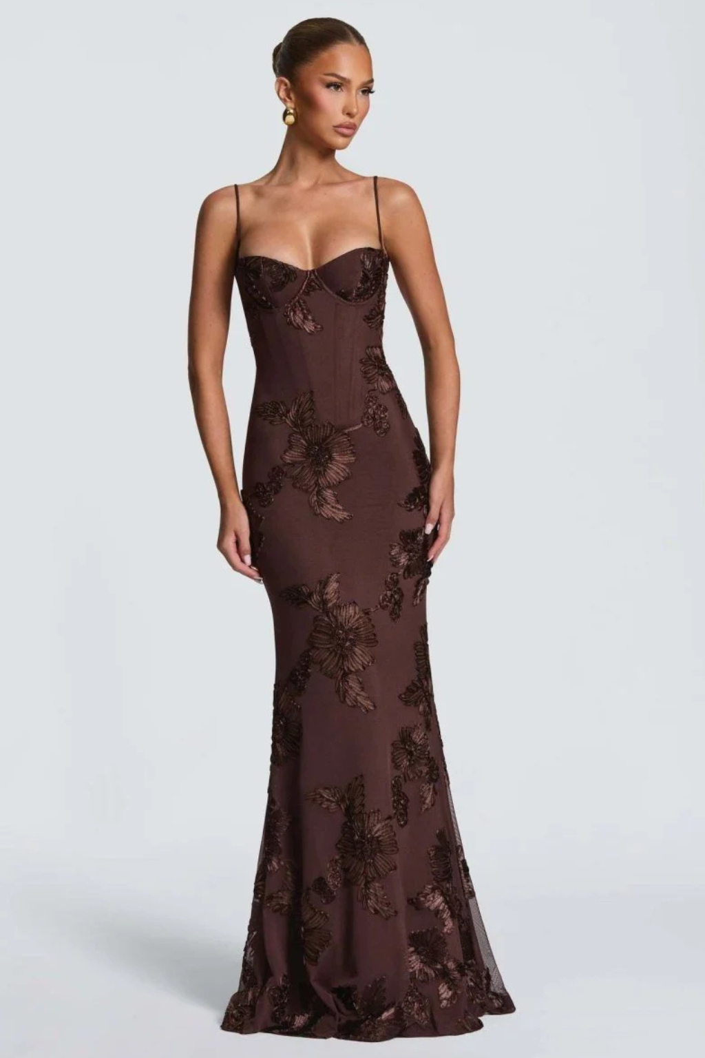 Women’s Elegant Floral Embroidered Strapless Mermaid Evening Gown