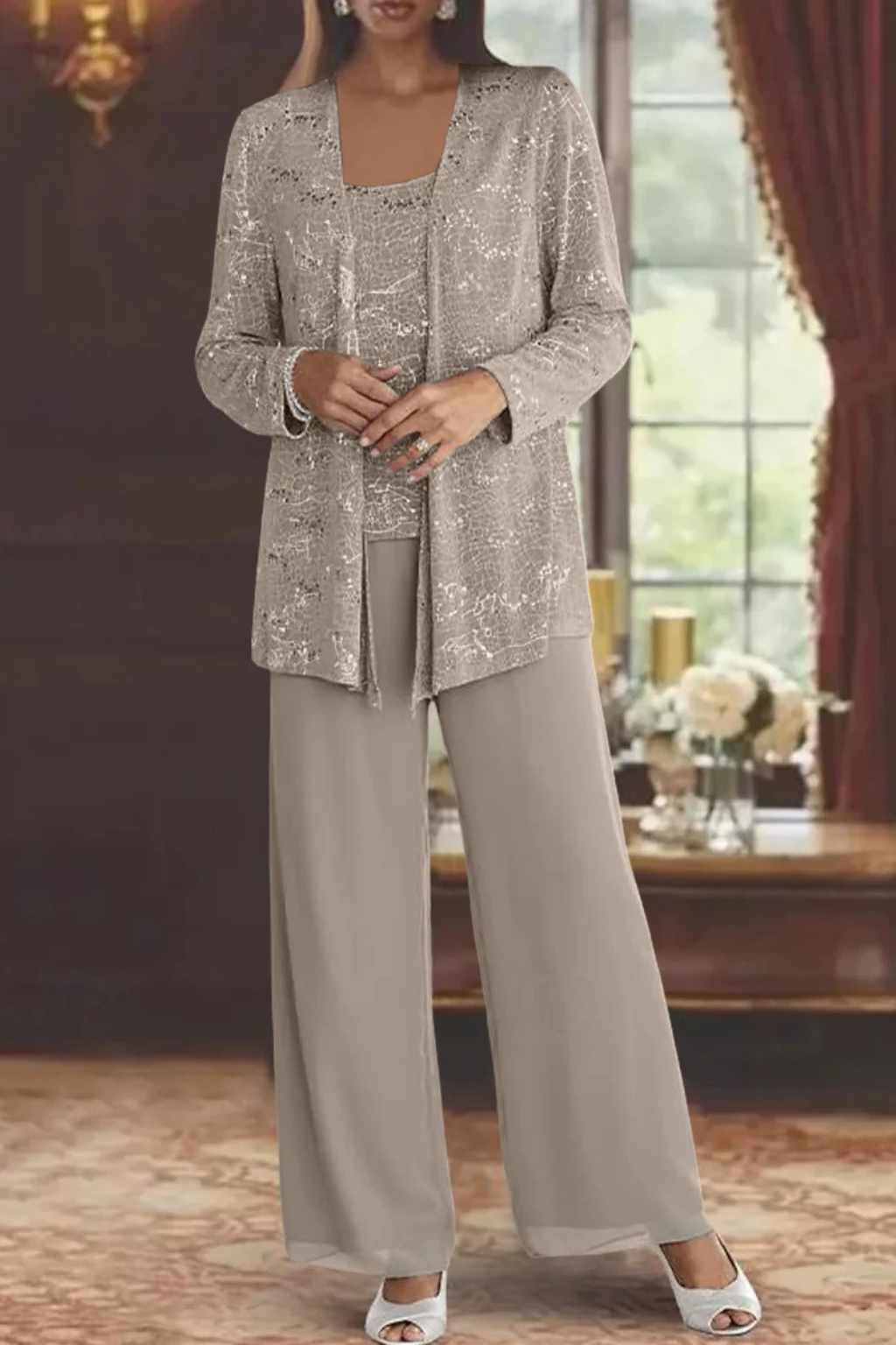 Sophisticated Sequin Three-Piece Pant Set for Women