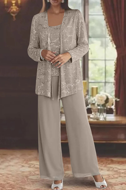 Sophisticated Sequin Three-Piece Pant Set for Women