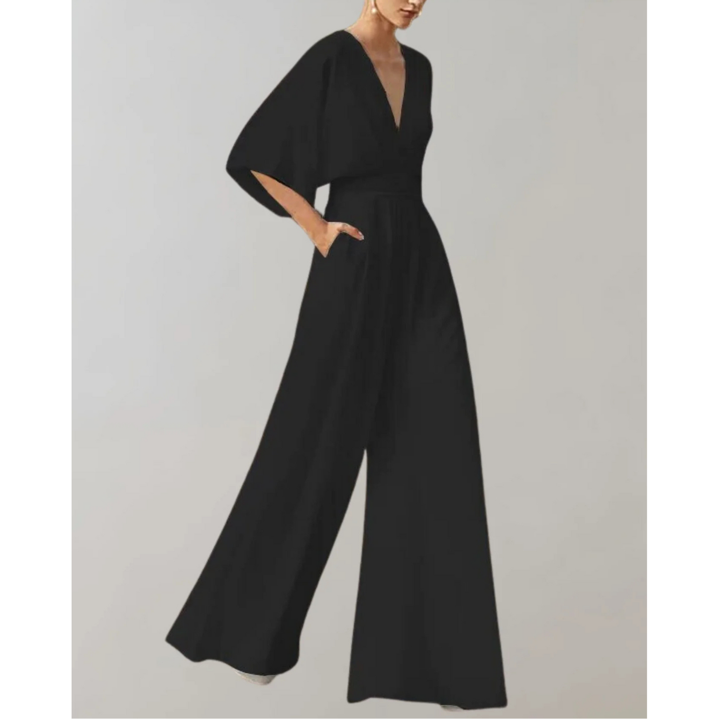 Elegant V-Neck Wide Leg Jumpsuit Flowy Formal One-Piece